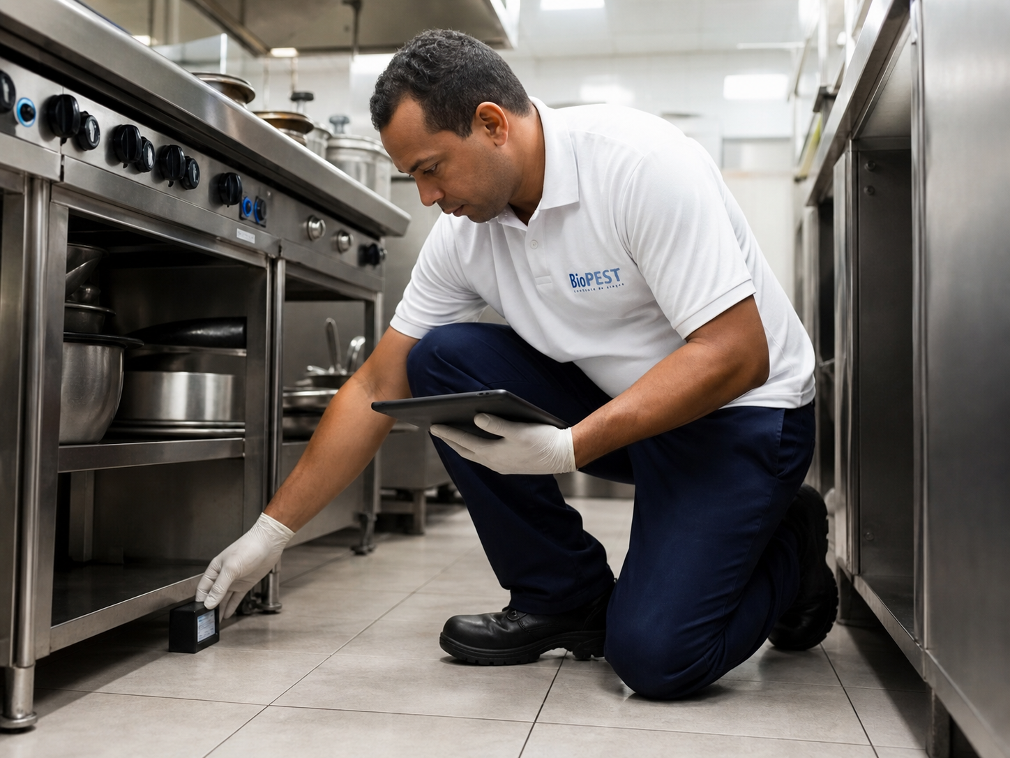 Técnico BioPest realizando inspeção preventiva