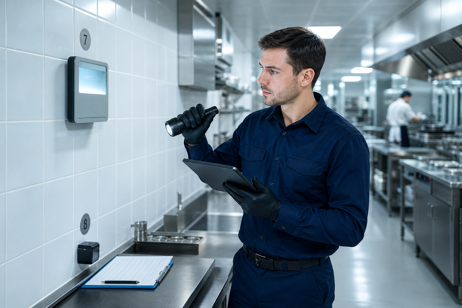 Técnico registrando pontos de monitoramento preventivo